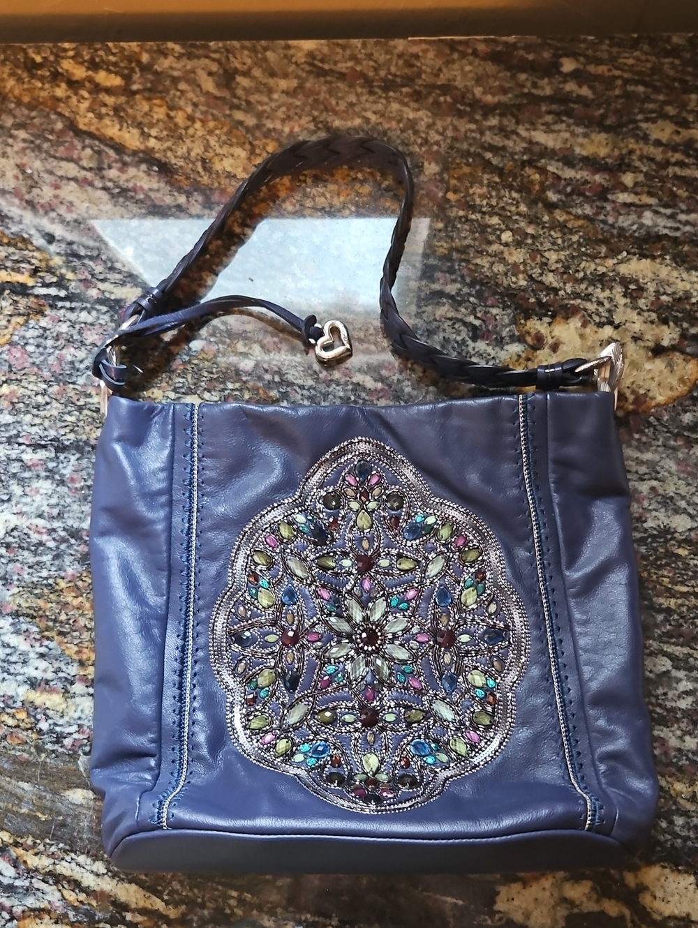 Brighton Blue Leather Beaded Embellished Deep Blue shoulder bag